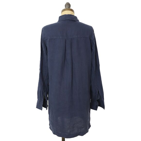 MICHAEL STARS Eleanor Utility Dress XSP Petite Woven Linen Admiral Blue NWT B25 - Picture 4 of 6